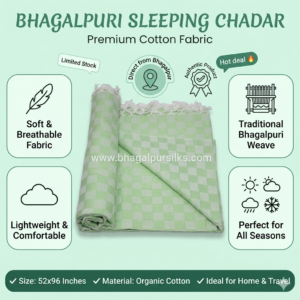 Premium Bhagalpuri Cotton Chadar Checkered Parrot Green-52*96 in