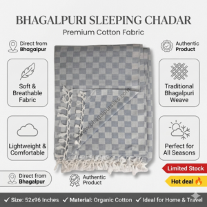 Premium Bhagalpuri Cotton Chadar Checkered Grey-52*96 inch