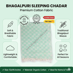 Premium Bhagalpuri Cotton Chadar Checkered Rama Green-52*96 in