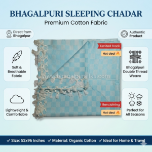 Premium Bhagalpuri Cotton Chadar Checkered Turquoise green-52*96 in