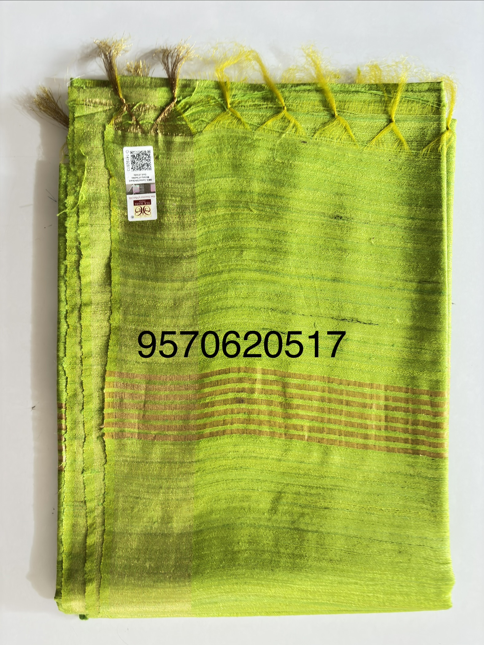Pure Silk Tussar Ghicha Saree with Woven Zari Border - Image 2