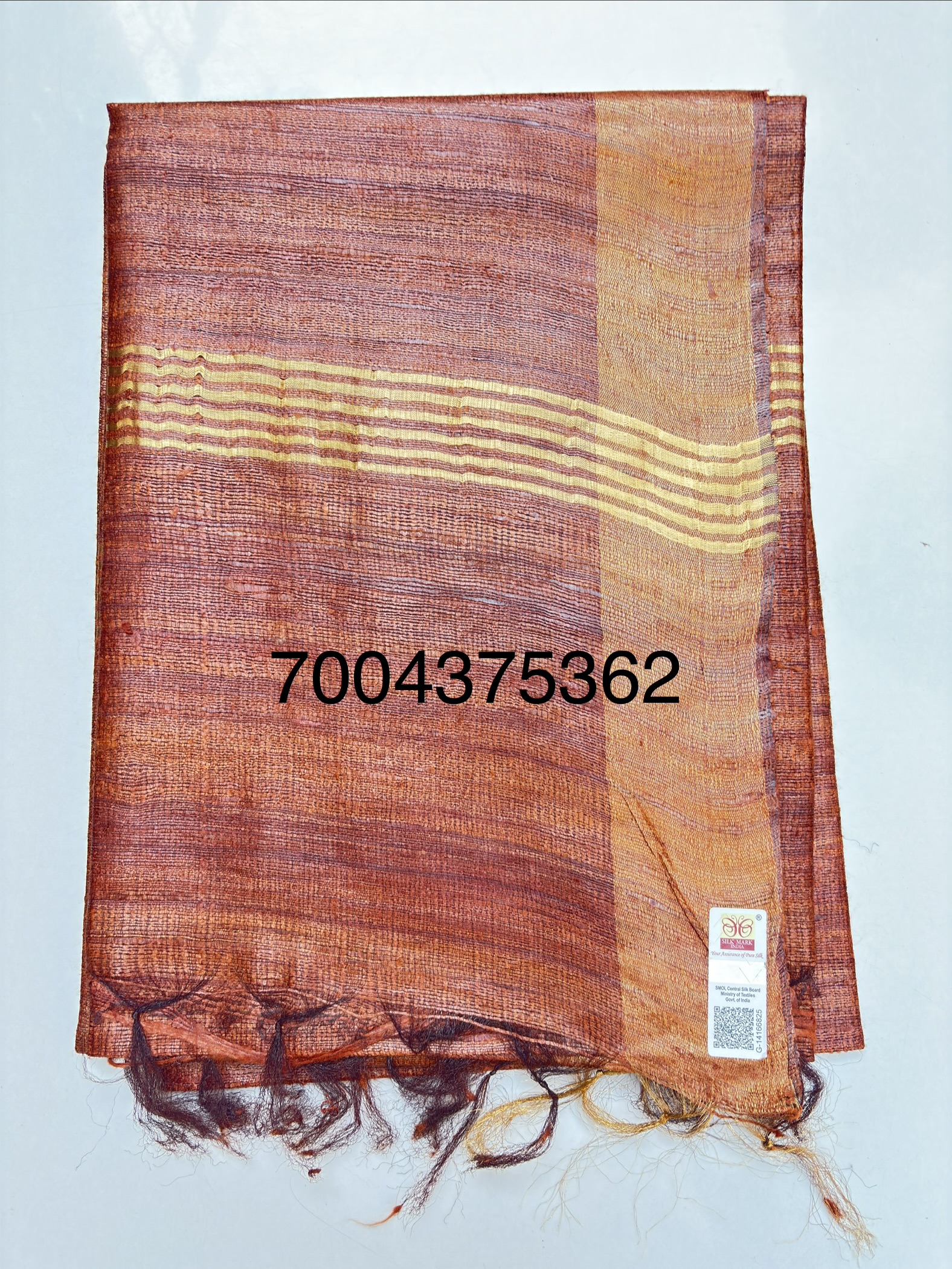 Pure Silk Tussar Ghicha Saree with Woven Zari Border - Image 2