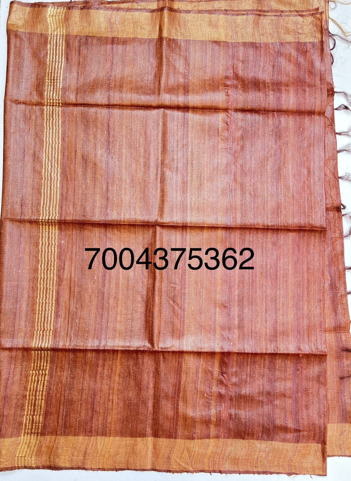 Pure Silk Tussar Ghicha Saree with Woven Zari Border - Image 5