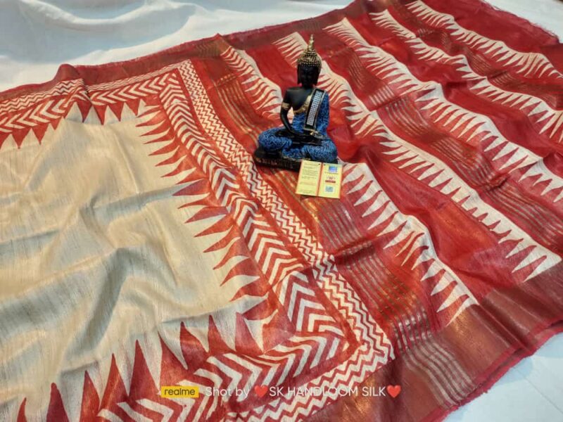 Pure Silk Tussar Ghicha Screen Printed Saree