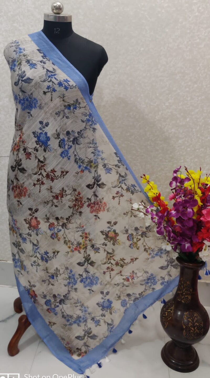 Pure Handloom Linen Digital Print Dupatta