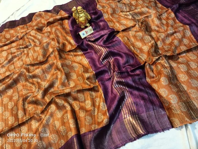 Pure Silk Tussar Ghicha Screen Printed Saree