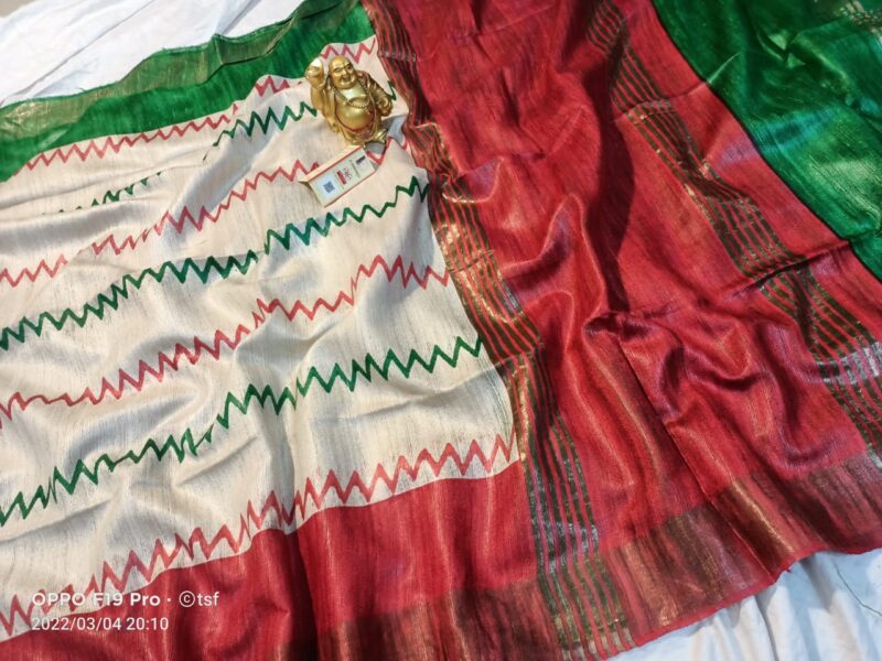Pure Silk Tussar Ghicha Screen Printed Saree