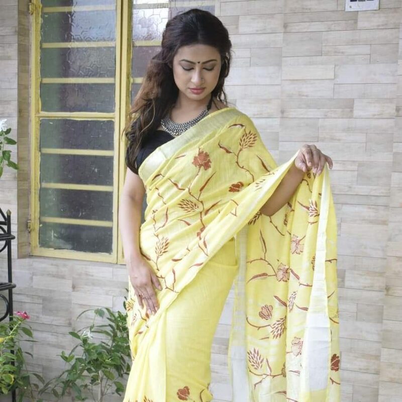 Hand-woven Thread Work Linen Cotton Saree