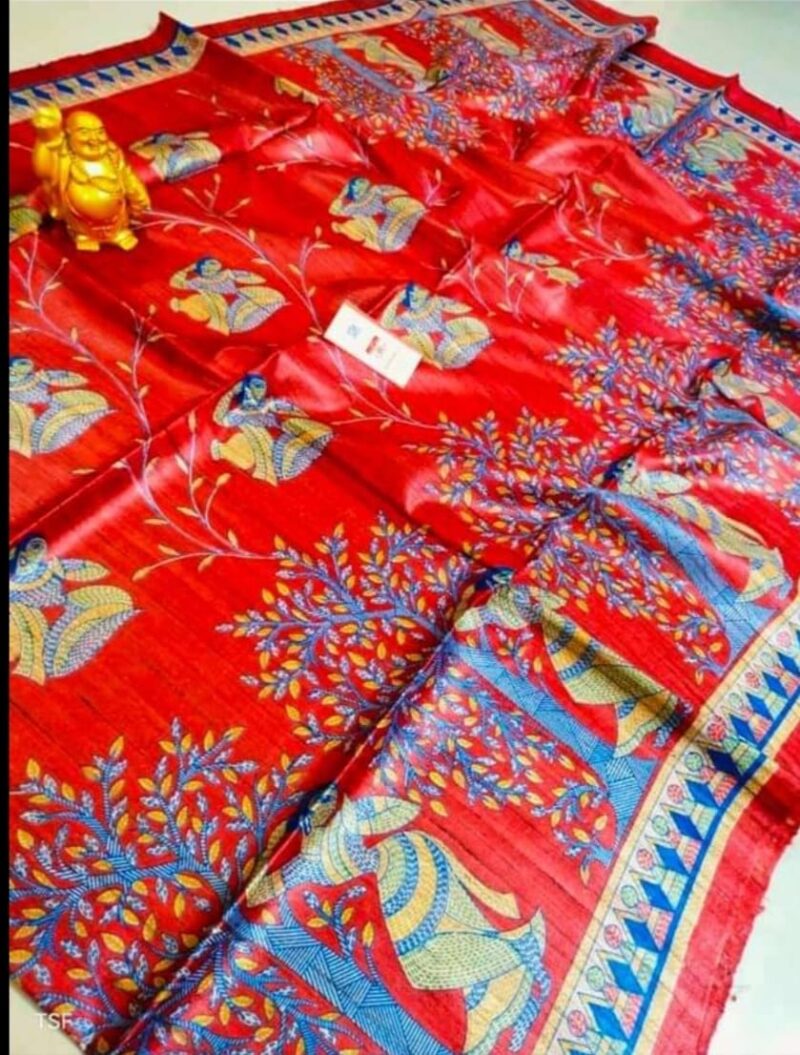 Pure Silk Tussar Ghicha Screen Printed Saree