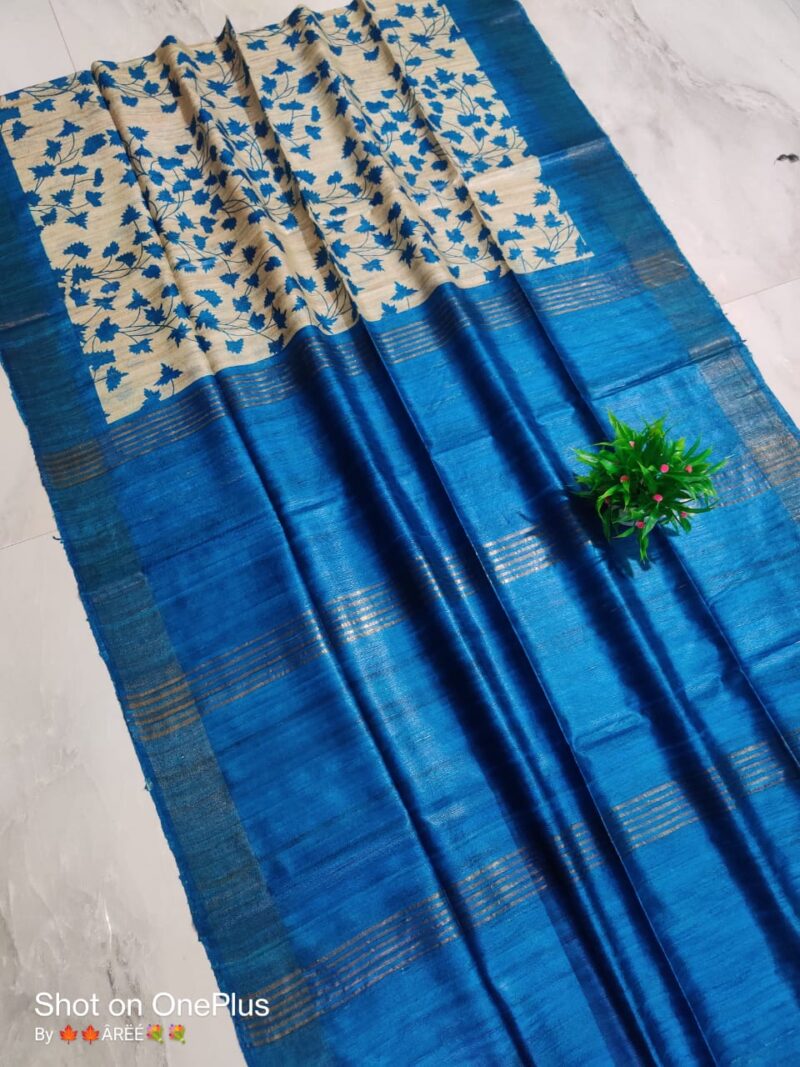 Pure Silk Tussar Ghicha Screen Printed Saree