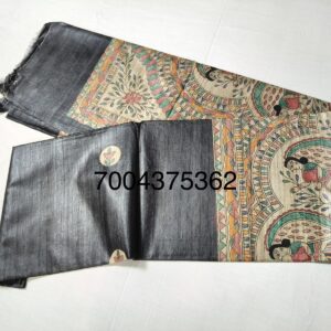 Madhubani Hand Painted Ghicha Tussar Silk Saree