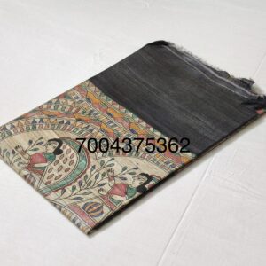 Madhubani Hand Painted Ghicha Tussar Silk Saree