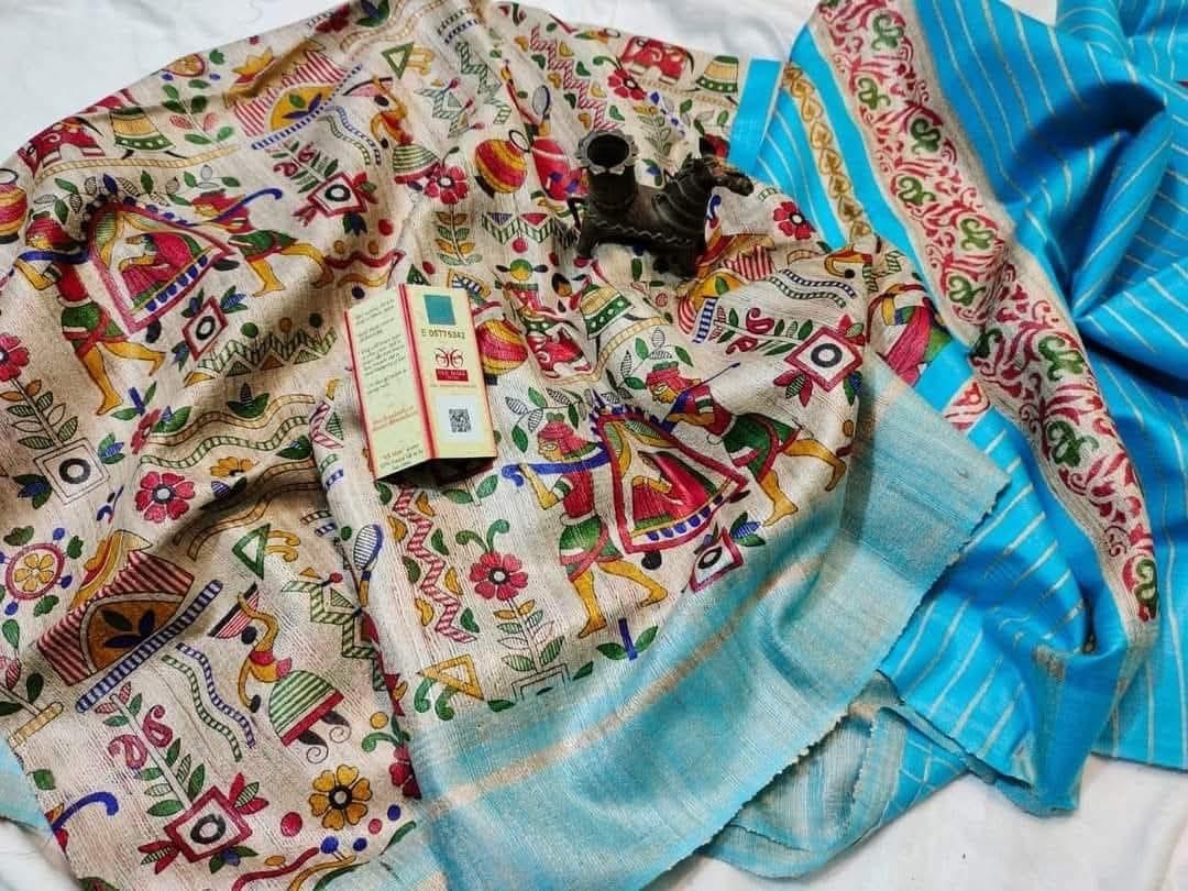 Pure Silk Tussar Ghicha Screen Printed Saree