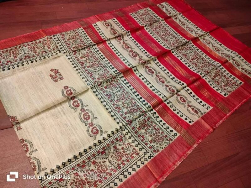 Pure Silk Tussar Ghicha Screen Printed Saree