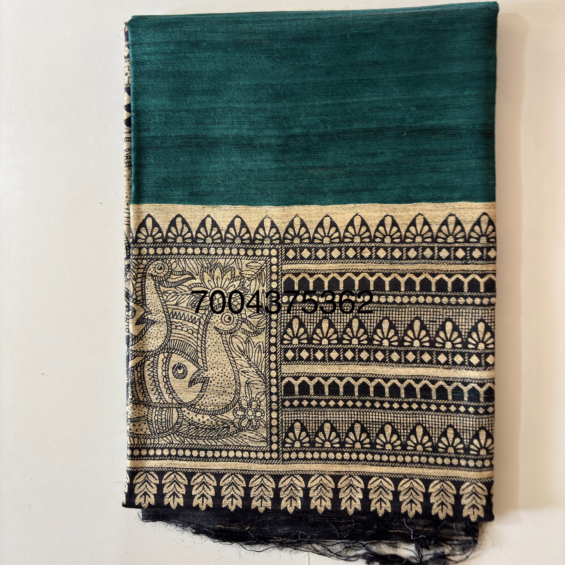 Pure Silk Tussar Ghicha Screen Printed Saree - Image 4