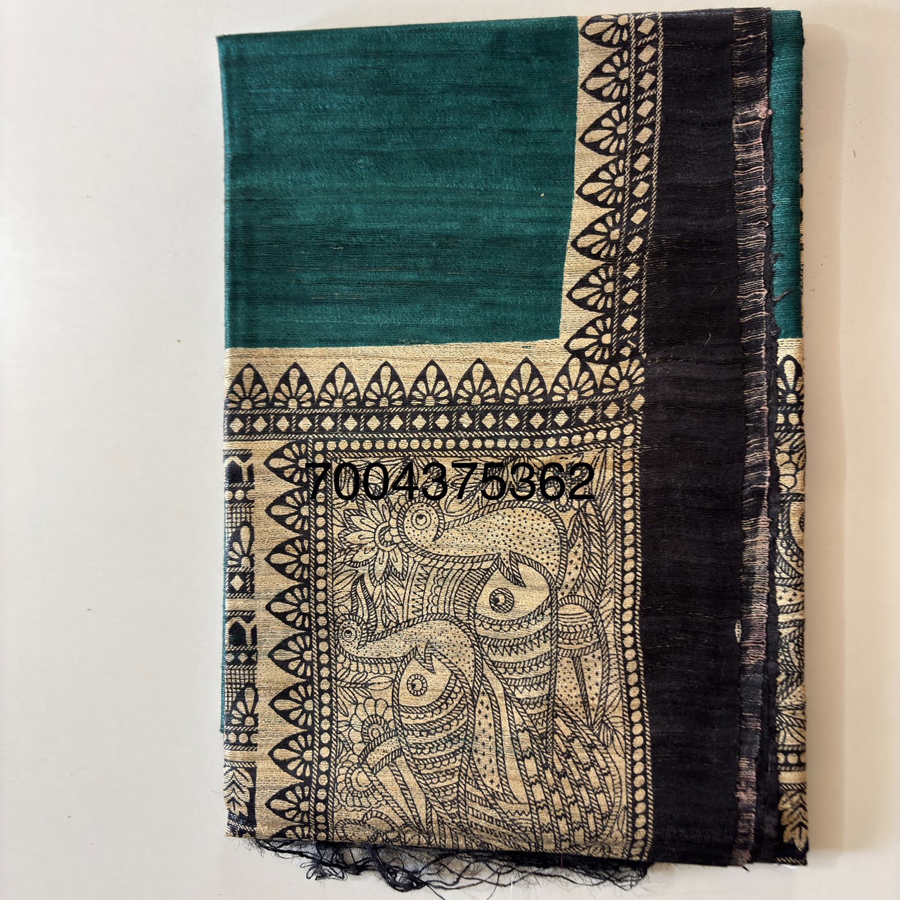 Pure Silk Tussar Ghicha Screen Printed Saree - Image 5