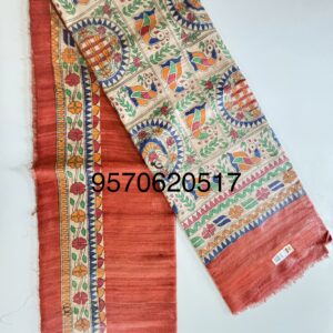 Madhubani Hand Painted Ghicha Tussar Silk Saree