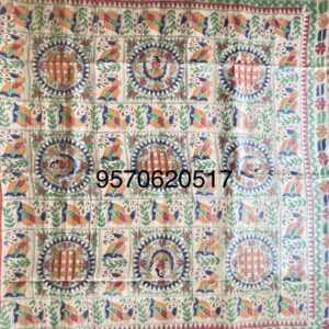 Madhubani Hand Painted Ghicha Tussar Silk Saree