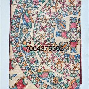 Madhubani Hand Painted Ghicha Tussar Silk Saree
