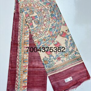 Madhubani Hand Painted Ghicha Tussar Silk Saree