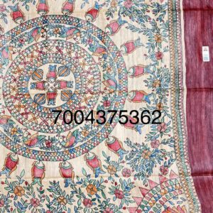 Madhubani Hand Painted Ghicha Tussar Silk Saree