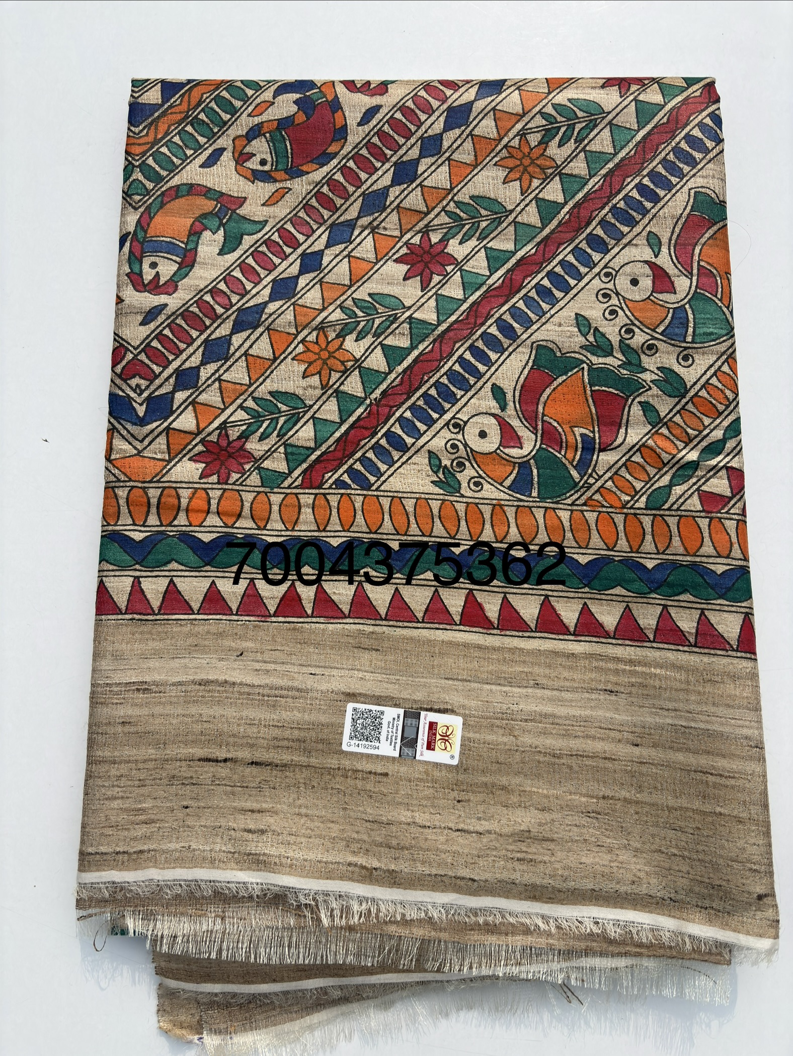 Full Madhubani Painted Ghicha Tussar Silk Saree - Image 2