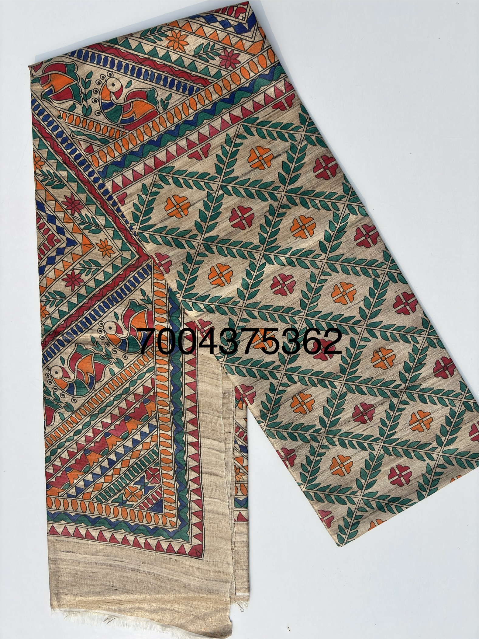 Full Madhubani Painted Ghicha Tussar Silk Saree - Image 3