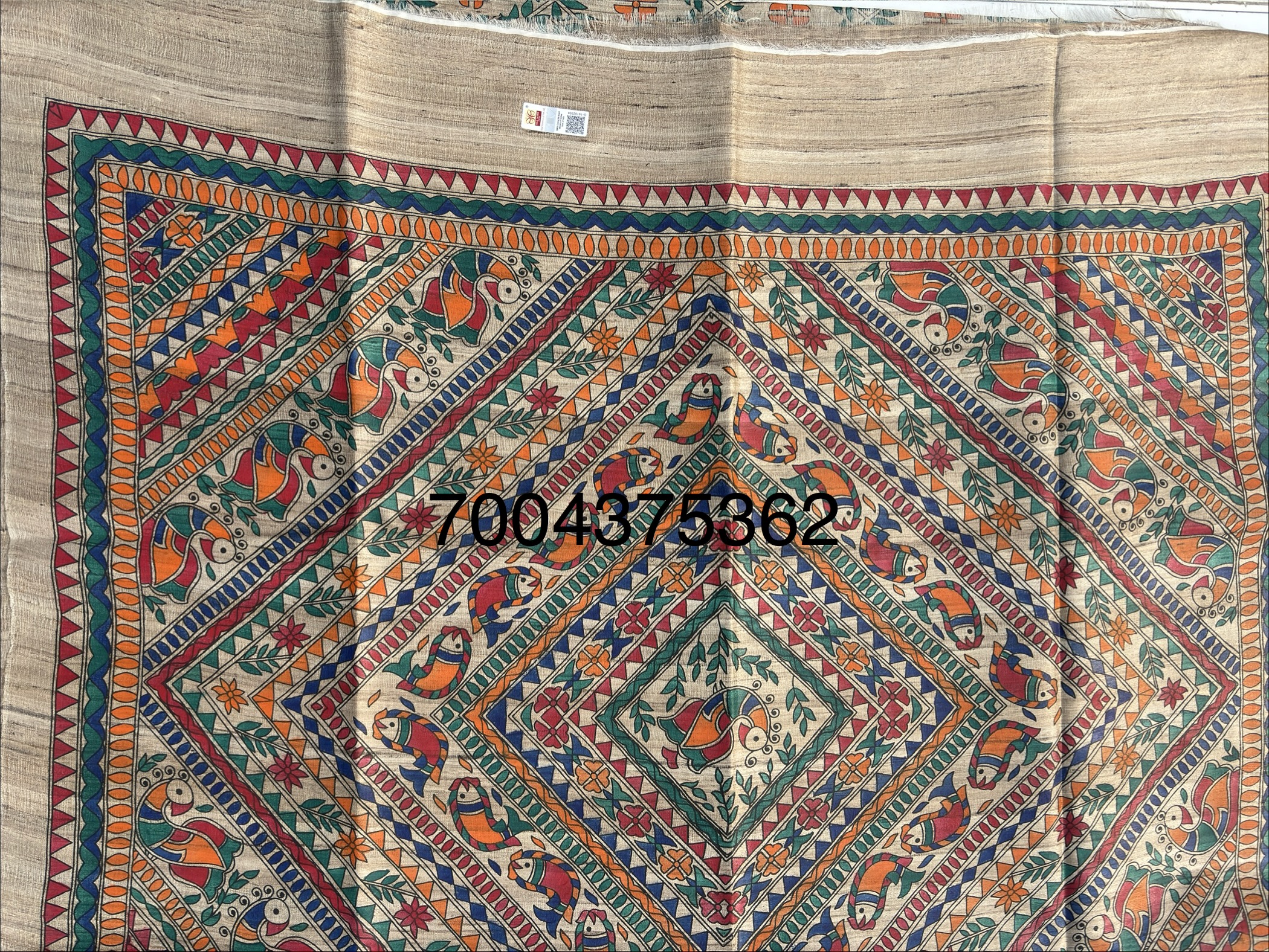 Full Madhubani Painted Ghicha Tussar Silk Saree - Image 4