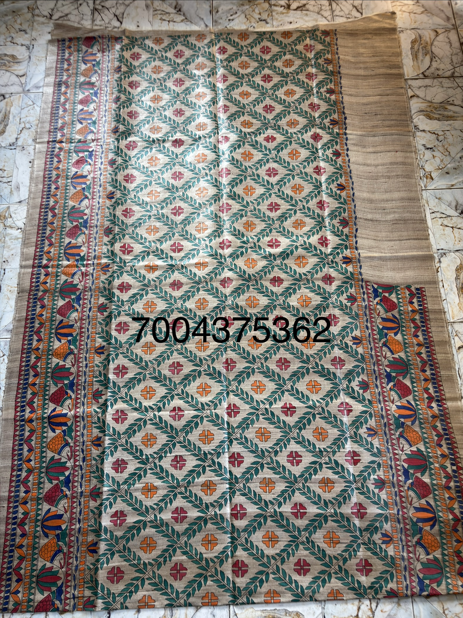 Full Madhubani Painted Ghicha Tussar Silk Saree - Image 5