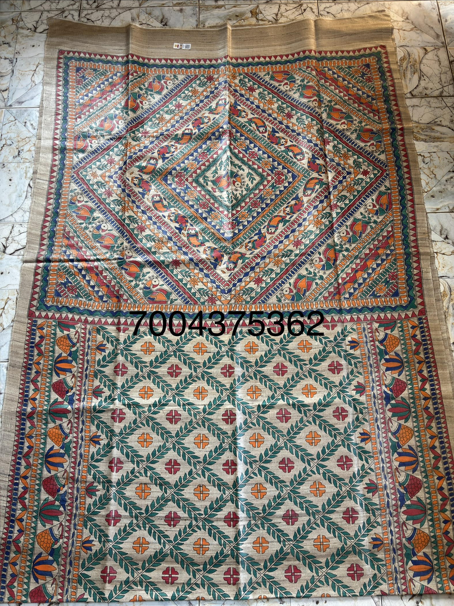 Full Madhubani Painted Ghicha Tussar Silk Saree - Image 6