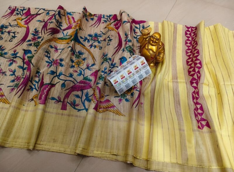 Pure Silk Tussar Ghicha Screen Printed Saree