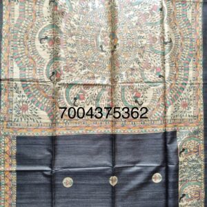 Madhubani Hand Painted Ghicha Tussar Silk Saree