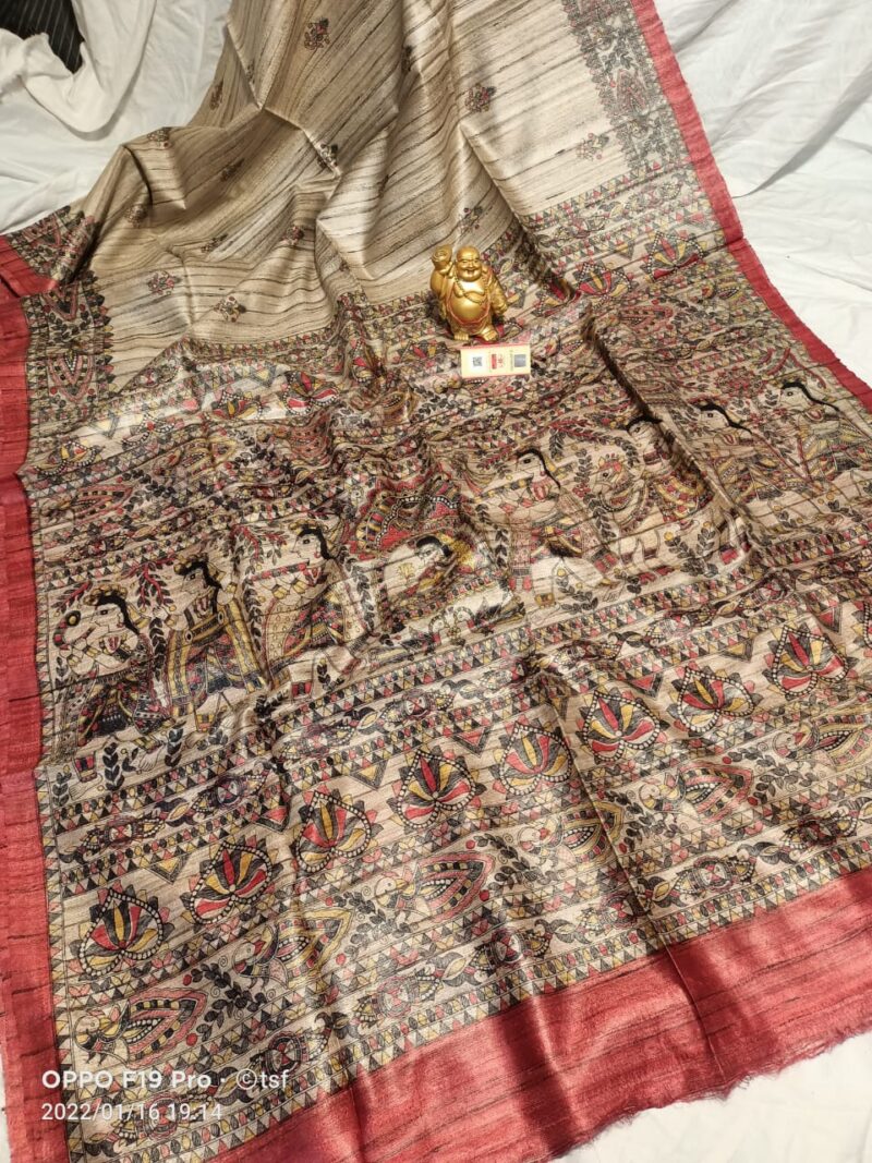 Pure Silk Tussar Ghicha Screen Printed Saree