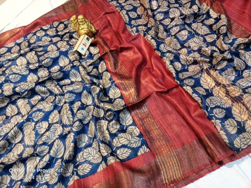 Pure Silk Tussar Ghicha Screen Printed Saree