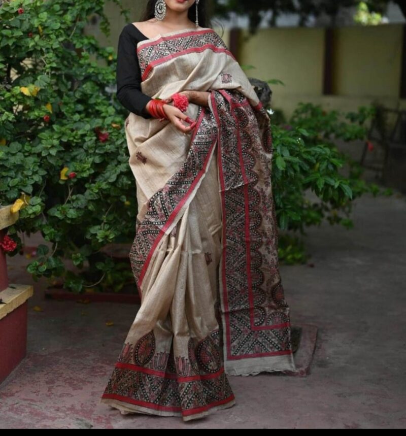 Desi Tussar Silk Madhubani Handpainted Saree