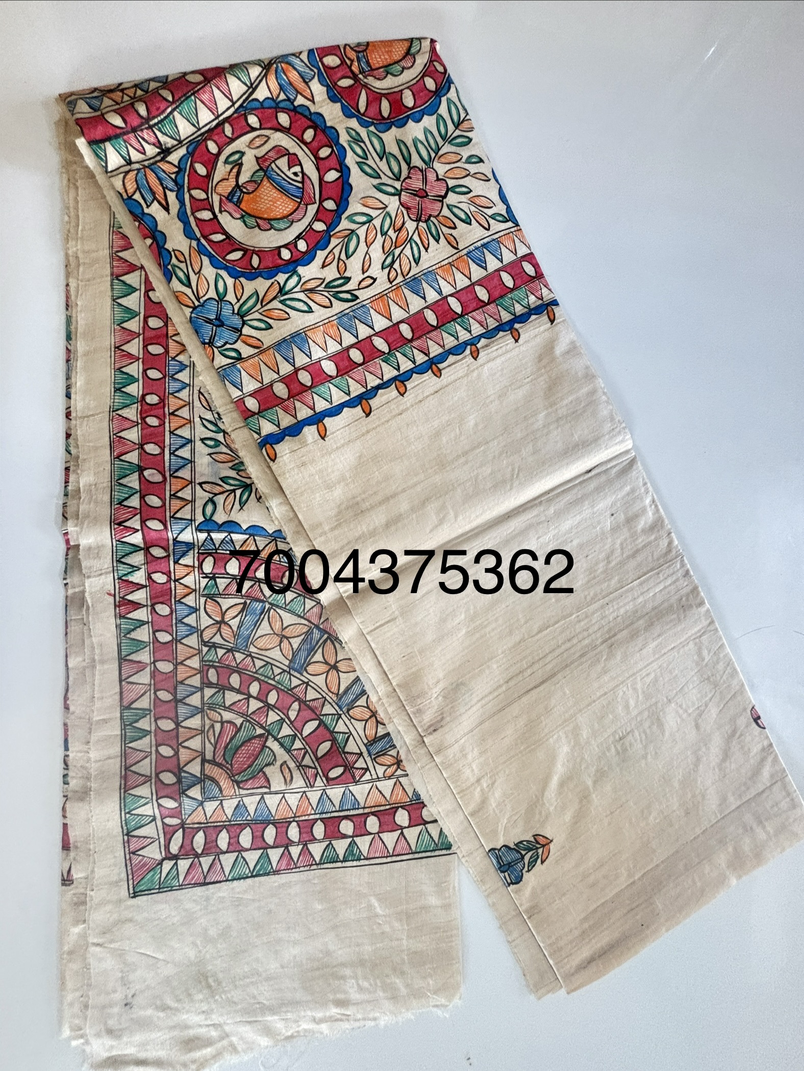 Desi Tussar Silk Madhubani Handpainted Saree - Image 5