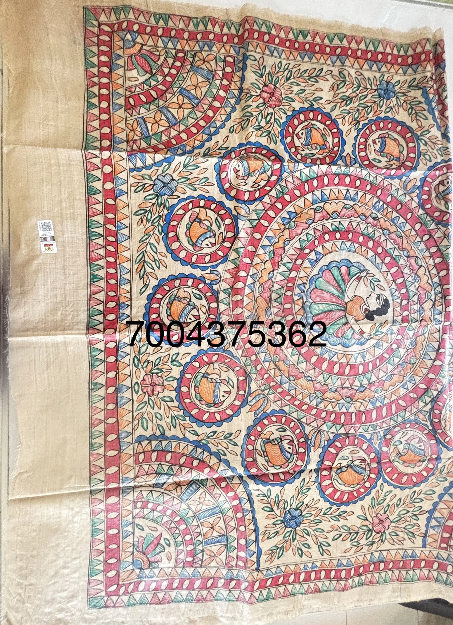 Desi Tussar Silk Madhubani Handpainted Saree - Image 6