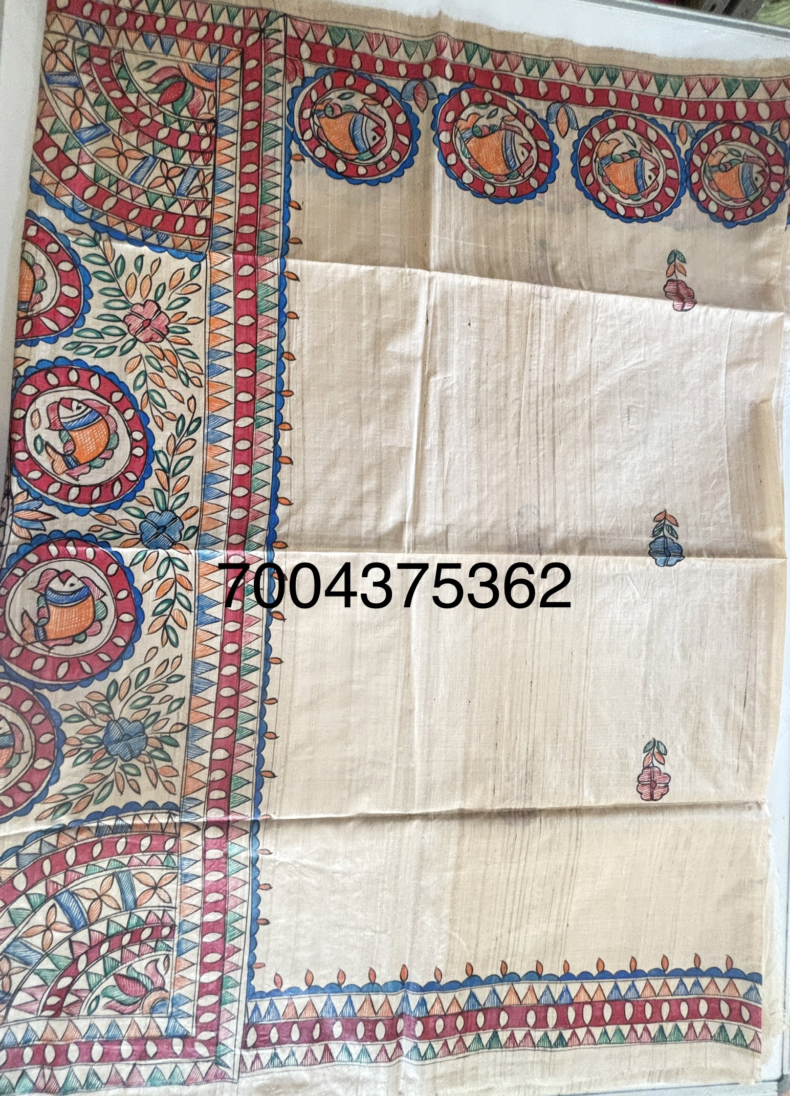 Desi Tussar Silk Madhubani Handpainted Saree - Image 7