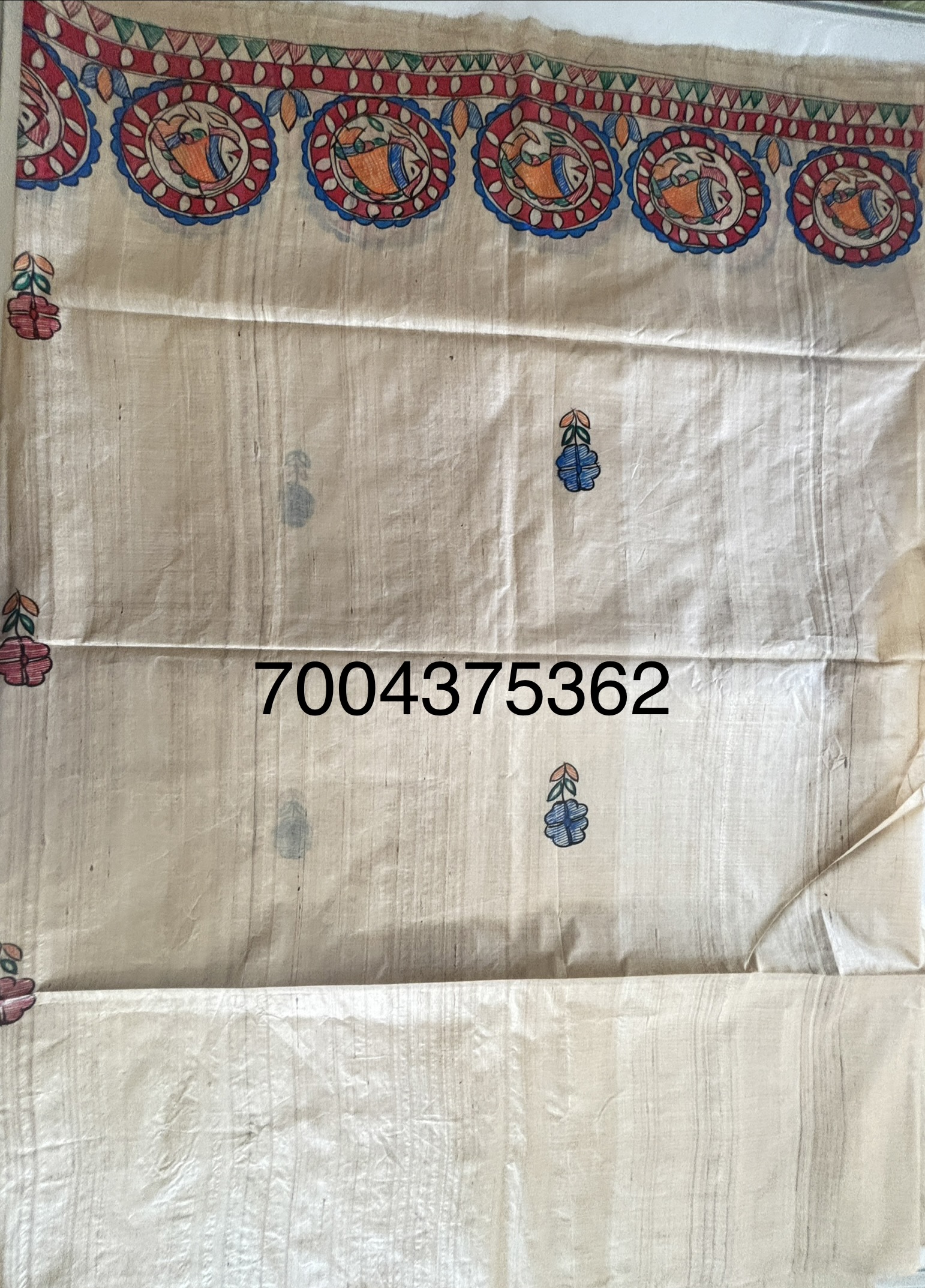 Desi Tussar Silk Madhubani Handpainted Saree - Image 8