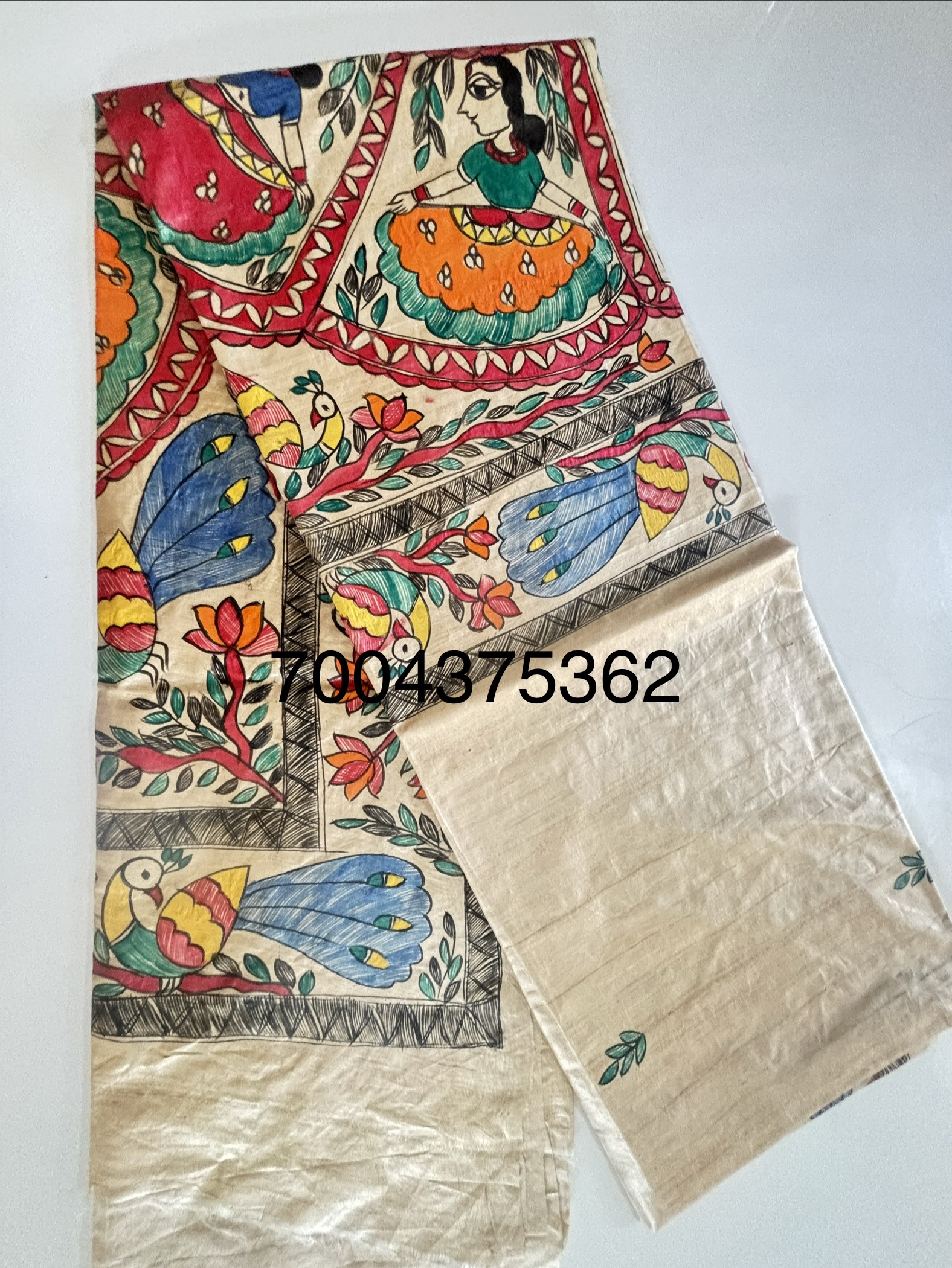 Desi Tussar Silk Madhubani Handpainted Saree - Image 4