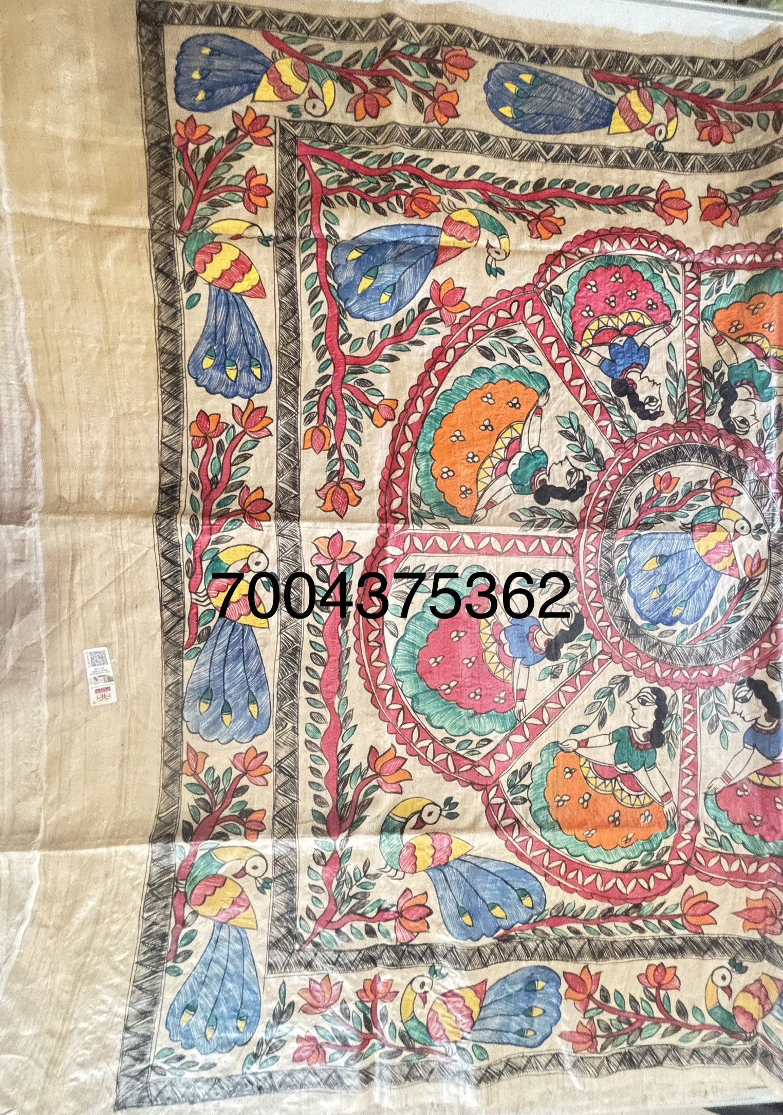 Desi Tussar Silk Madhubani Handpainted Saree - Image 5