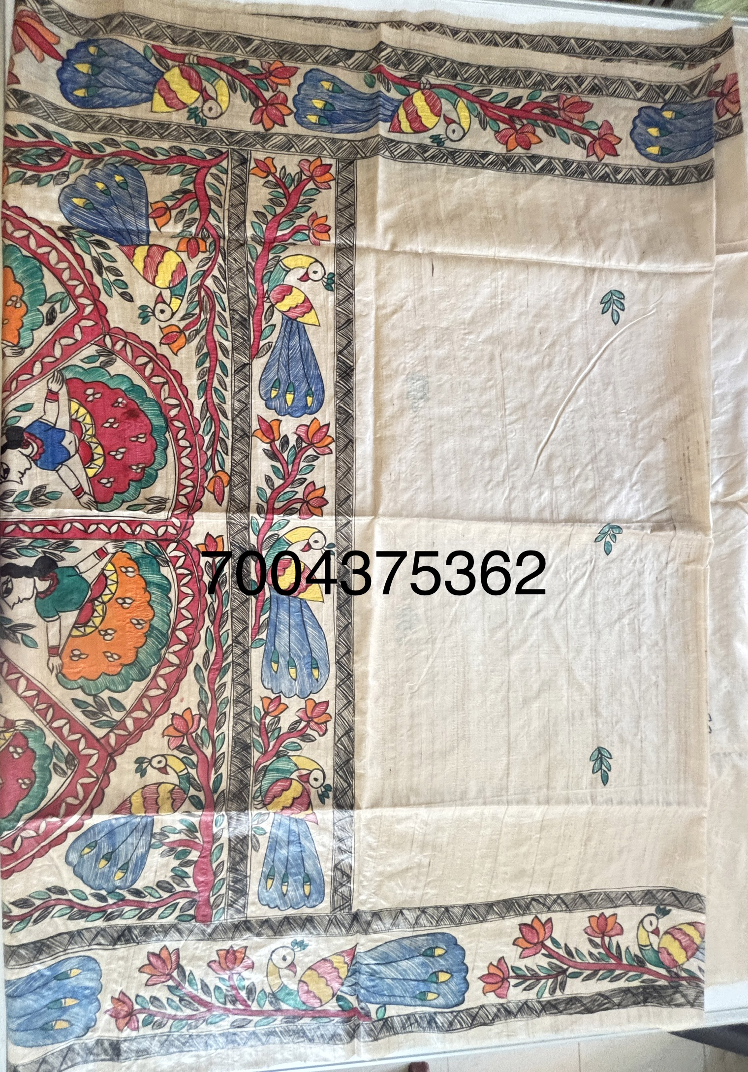 Desi Tussar Silk Madhubani Handpainted Saree - Image 6