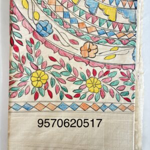 Hand Painted Madhubani Desi Tussar Silk Saree