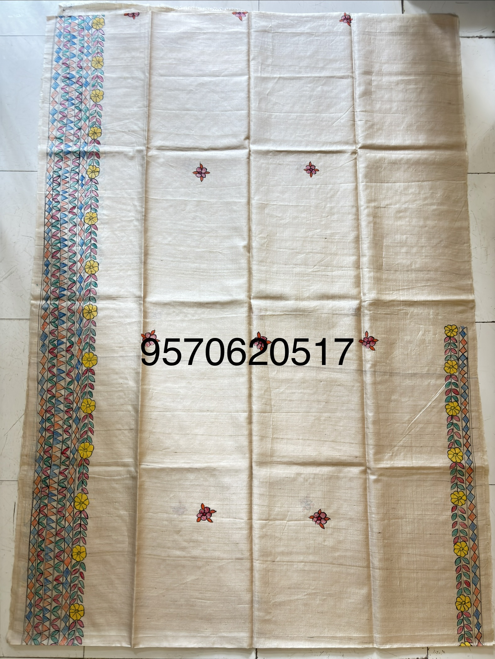 Hand Painted Madhubani Desi Tussar Silk Saree - Image 4