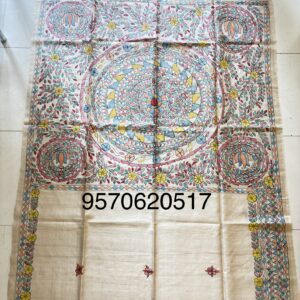 Hand Painted Madhubani Desi Tussar Silk Saree