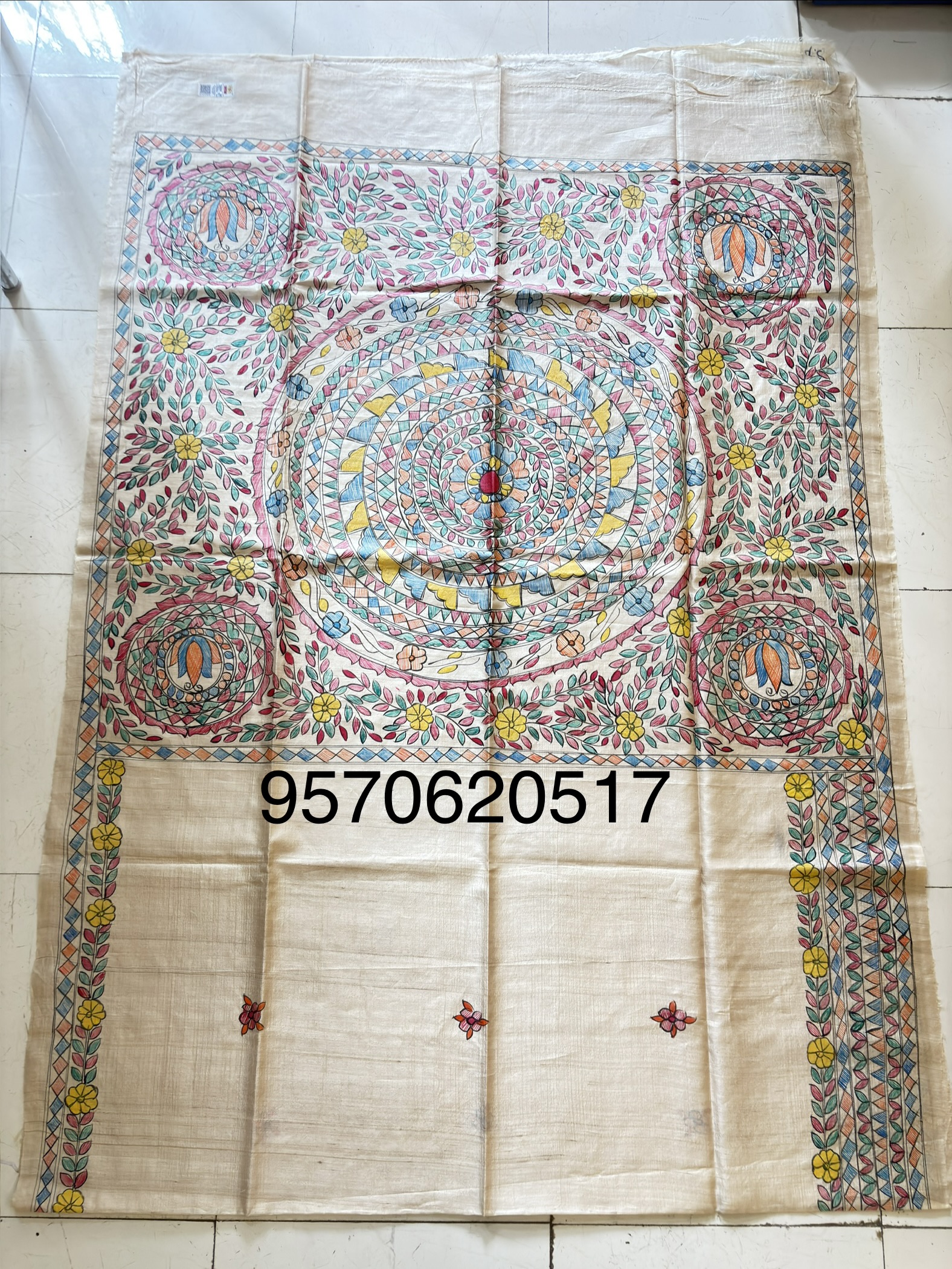 Hand Painted Madhubani Desi Tussar Silk Saree - Image 5