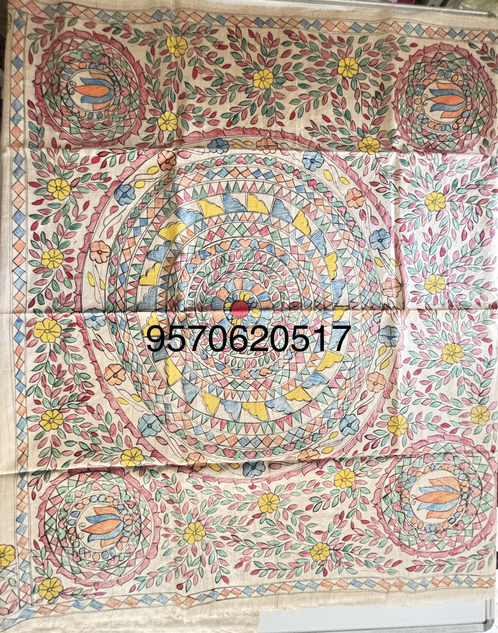 Hand Painted Madhubani Desi Tussar Silk Saree - Image 6