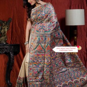 Full Madhubani Painted Ghicha Tussar Silk Saree