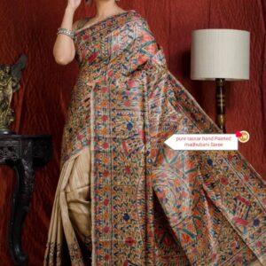 Full Madhubani Painted Ghicha Tussar Silk Saree