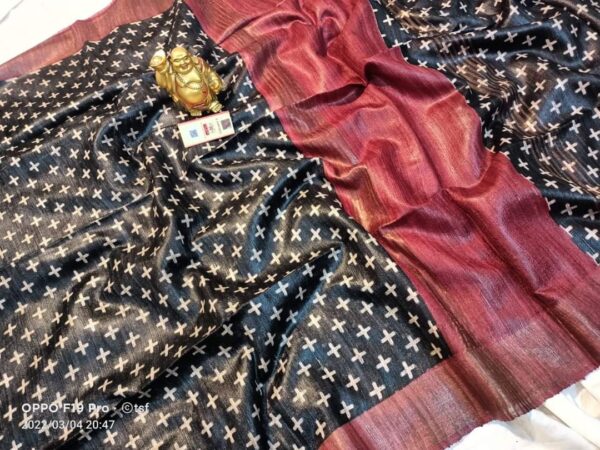 Pure Silk Tussar Ghicha Screen Printed Saree